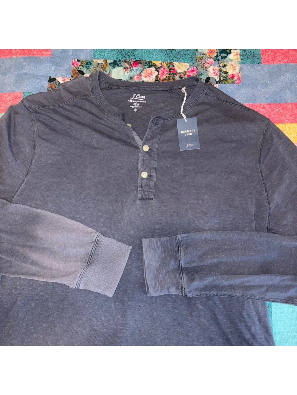 J.Crew NEW Vintage Wash Mens XXLT Long Sleeve Henley Shirt Tee Navy Blue t-shirt